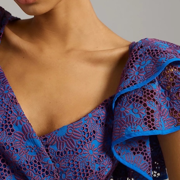 By Anthropologie Flutter-Sleeve Lace Dress Size 16 Blue Purple 4130944440003 NWT - Picture 6 of 6